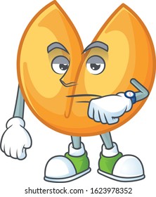 cartoon character design of chinese fortune cookie on a waiting gesture