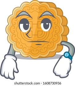 cartoon character design of chinese mooncake on a waiting gesture