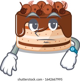 cartoon character design of chocolate cake on a waiting gesture