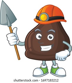 cartoon character design of chocolate conitos work as a miner