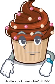 cartoon character design of chocolate cupcake on a waiting gesture