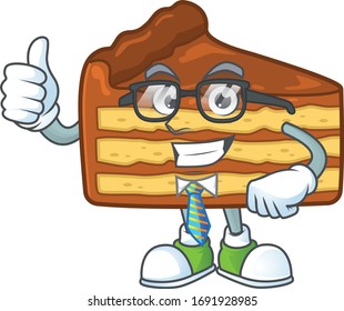Cartoon character design of chocolate slice cake successful businessman