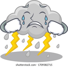 Cartoon character design of cloud stormy with a crying face