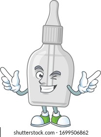 Cartoon character design concept of bottle with pipette cartoon design style with wink eye