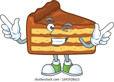 Cartoon character design concept of chocolate slice cake cartoon design style with wink eye