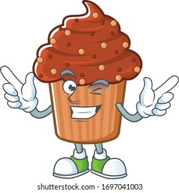 Cartoon character design concept of chocolate cupcake cartoon design style with wink eye
