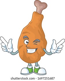 Cartoon character design concept of fried chicken cartoon design style with wink eye