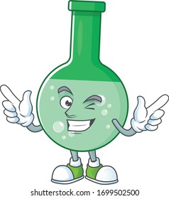 Cartoon character design concept of green chemical bottle cartoon design style with wink eye