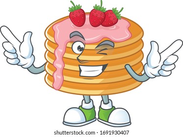 Cartoon character design concept of strawberry cream pancake cartoon design style with wink eye