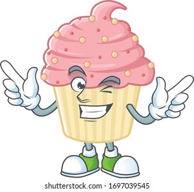 Cartoon character design concept of strawberry cupcake cartoon design style with wink eye
