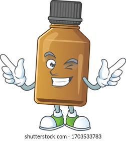 Cartoon character design concept of syrup cure bottle cartoon design style with wink eye