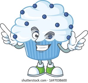 Cartoon character design concept of vanilla blue cupcake cartoon design style with wink eye