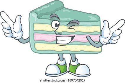 Cartoon character design concept of vanilla slice cake cartoon design style with wink eye