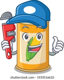 Cartoon-Charakter-Design von Maiszinn als Plumber mit Werkzeug