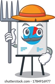 Cartoon character design of corona graph as a Farmer with hat and pitchfork