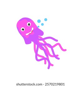 Cartoon character design of a cute pink jellyfish