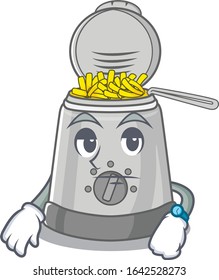 cartoon character design of deep fryer on a waiting gesture