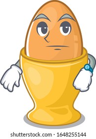 cartoon character design of egg cup on a waiting gesture