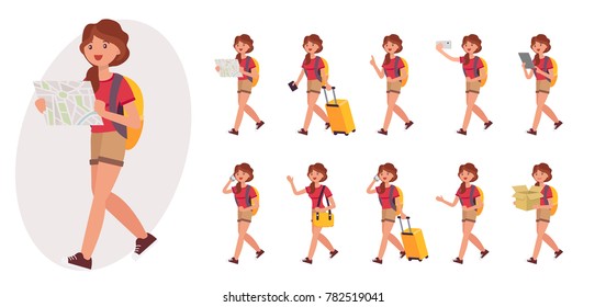 Cartoon character design female collection in ten different pose and gesture