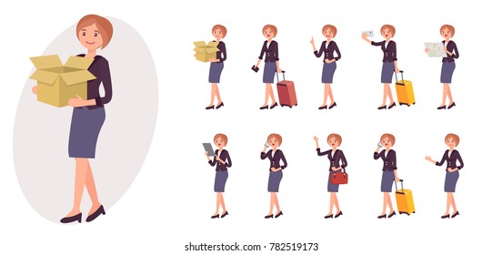 Cartoon character design female collection in ten different pose and gesture
