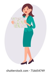 Cartoon character design female look map to find the way