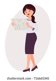 Cartoon character design female look map to find the way
