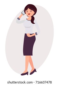 Cartoon character design female woman talk on the smart phone happily