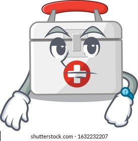 cartoon character design of first aid kit on a waiting gesture