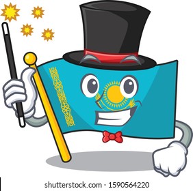 Cartoon character design of flag kazakhstan Magician style