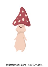 Cartoon character design Fly Agaric mushroom poisonous organic fungus flat vector illustration isolated on white background