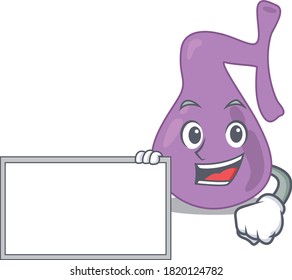 Cartoon character design of gall bladder holding a board