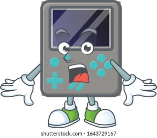 cartoon character design of game console with a surprised gesture