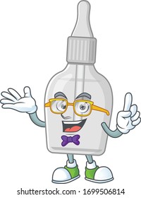 Cartoon character design of Geek bottle with pipette wearing weird glasses