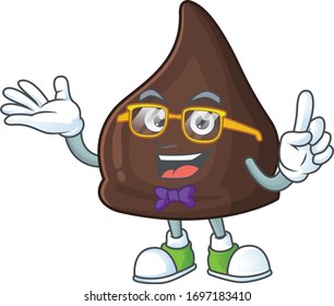 Cartoon character design of Geek chocolate conitos wearing weird glasses