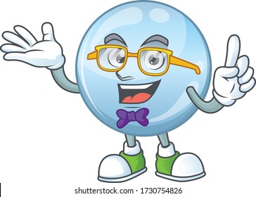 Cartoon character design of Geek collagen droplets wearing weird glasses