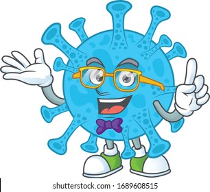 Cartoon character design of Geek coronavirus backteria wearing weird glasses