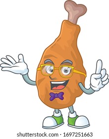 Cartoon character design of Geek fried chicken wearing weird glasses