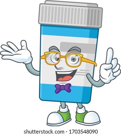 Cartoon character design of Geek medical bottle wearing weird glasses