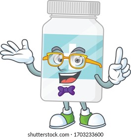 Cartoon Character Design Of Geek Supplement Bottle Wearing Weird Glasses