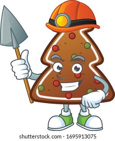 cartoon character design of gingerbread tree work as a miner