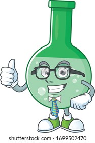 Cartoon character design of green chemical bottle successful businessman