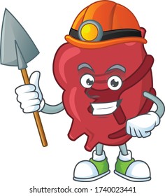 cartoon character design of heart work as a miner