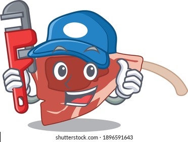 cartoon character design of lamb chop as a Plumber with tool. Vector illustration