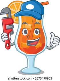 cartoon character design of mai tai cocktail as a Plumber with tool
