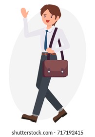 Cartoon character design male business man wave hand greeting say hello