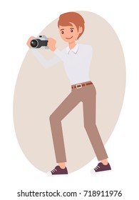 Cartoon character design male man take picture with camera