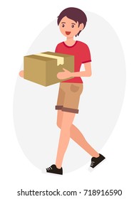 Cartoon character design male man carry paper box