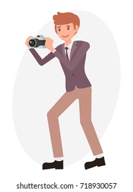 Cartoon character design male man take picture with camera