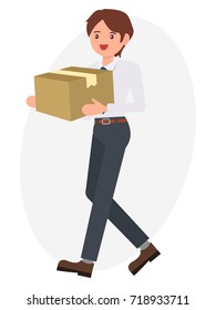 Cartoon character design male man carry paper box