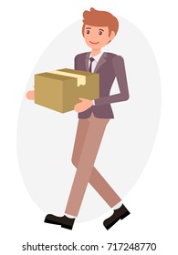 Cartoon character design male office man in business suit carry box